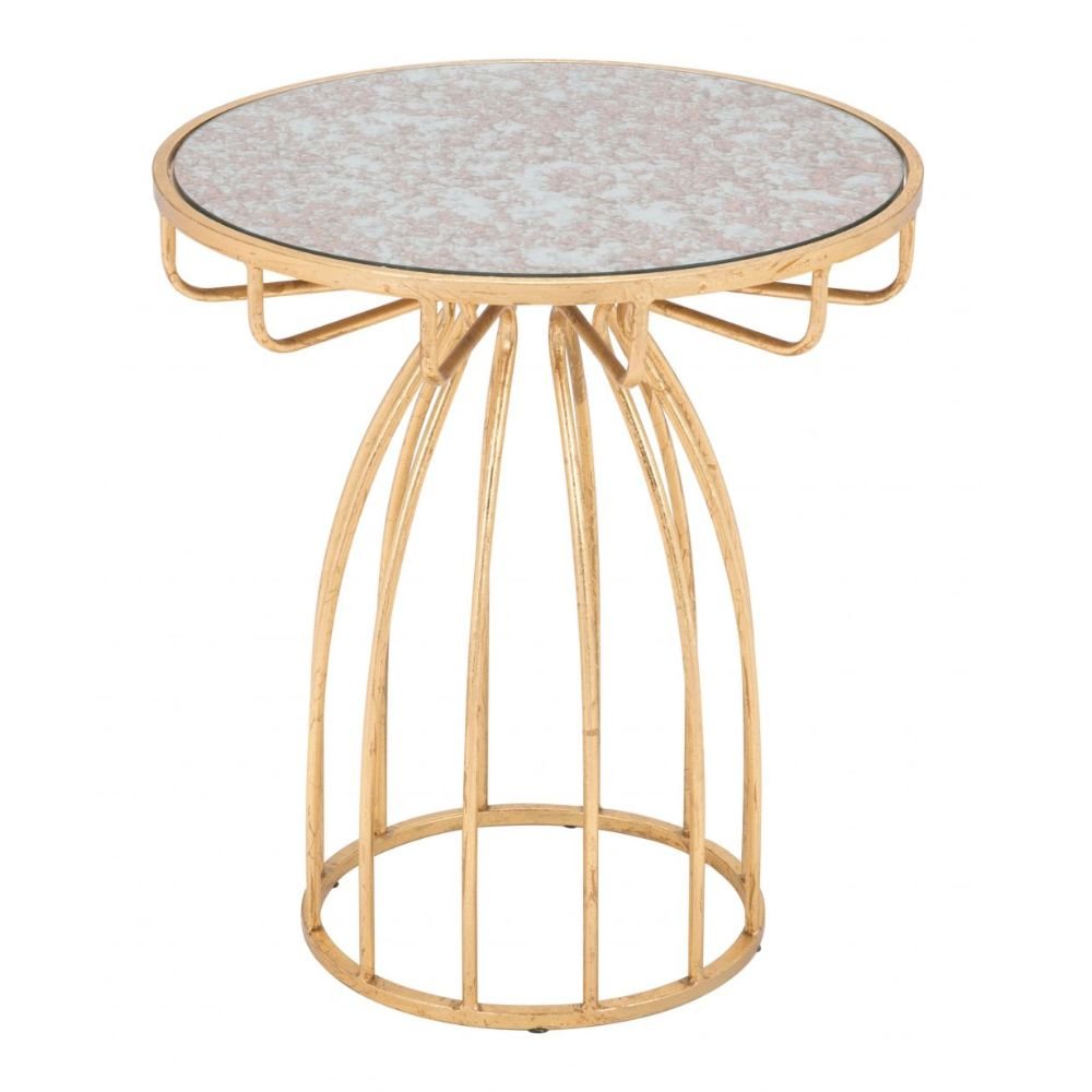 MESA AUXILIAR NOGAL BEAT SILO | Mesa Auxiliar Ocasional Decorativa | 57 cm | Estructura Acero Pintado | Oro | Vidrio de Espejo Tintado | Interior - 101472 - Zuo - NOGAL BEAT - Mesas