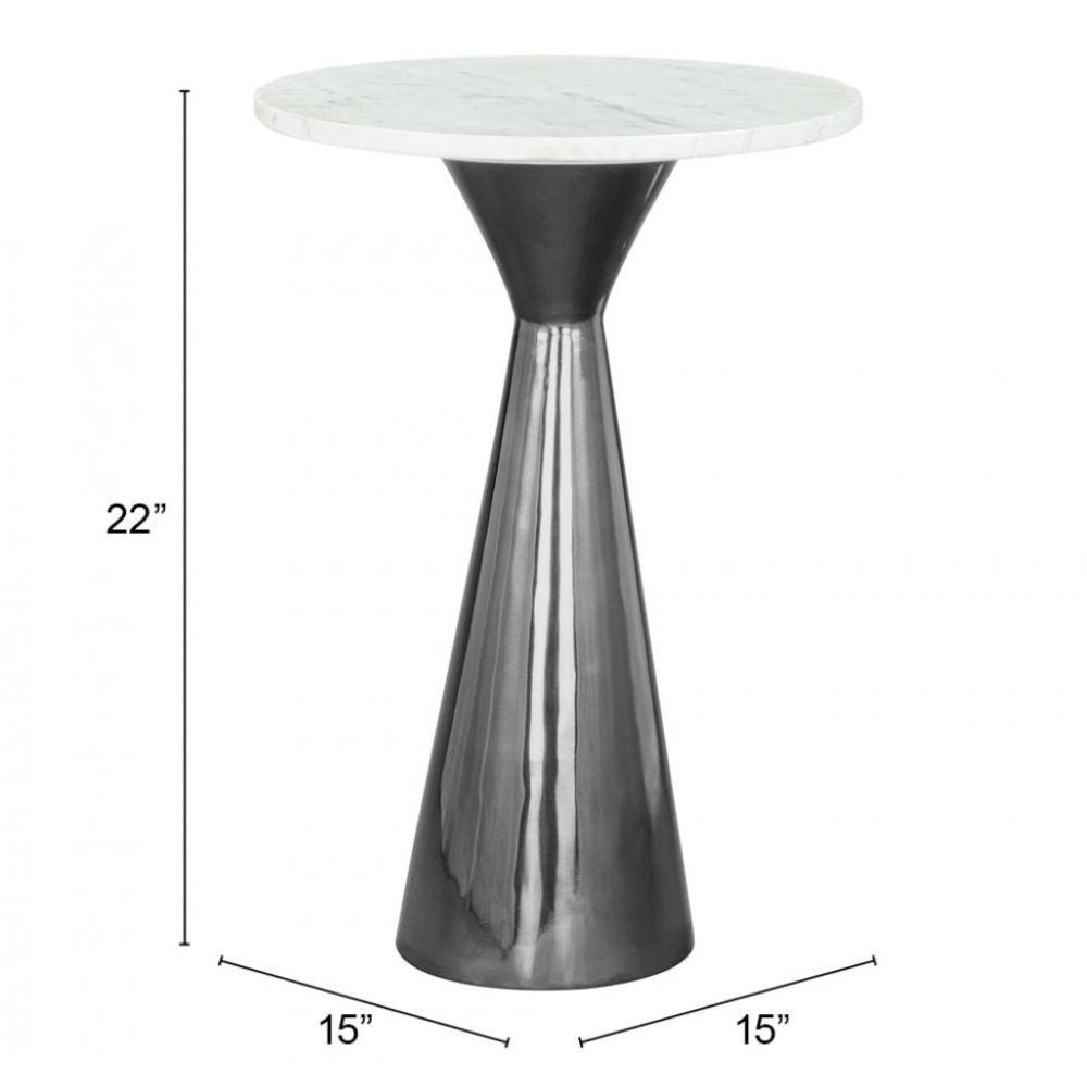 MESA AUXILIAR NOGAL BEAT TIM | Mesa Auxiliar Decorativa Ocasional | 58 cm | Estructura Hierro Galvanizado Negro | Blanco | Mármol MDF | Interior - 109363 - Zuo - NOGAL BEAT - Mesas