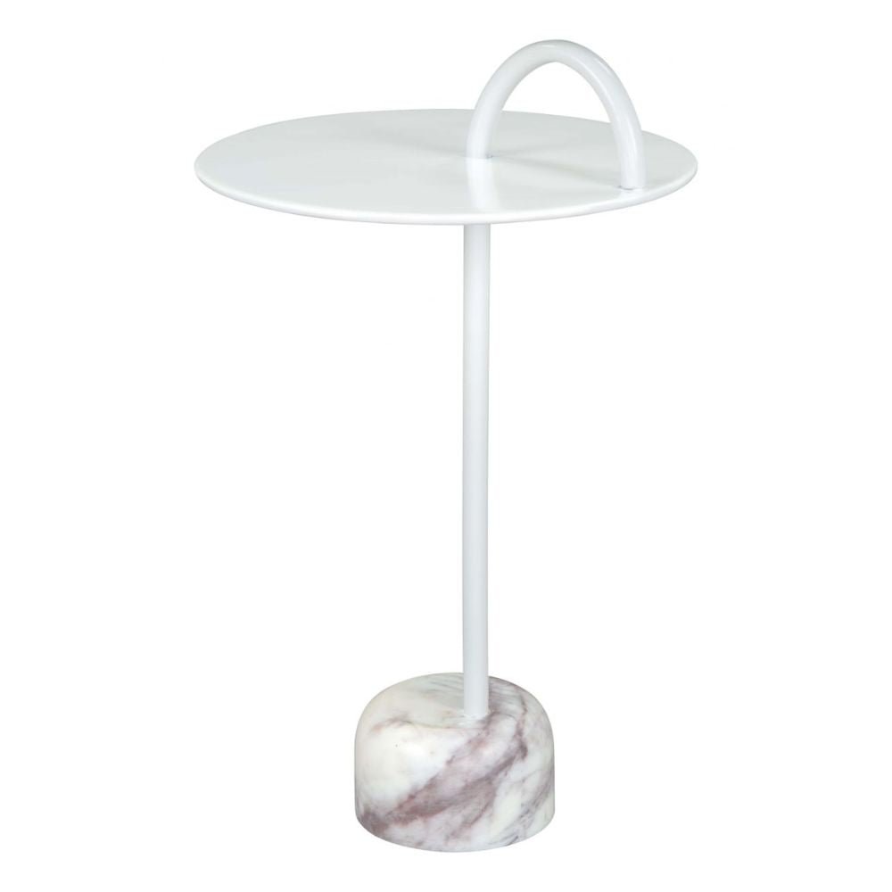 MESA AUXILIAR NOGAL BEAT WILL | Mesa Auxiliar Decorativa Ocasional | 64 cm | Base Mármol | Blanco | Hierro | Interior - 109563 - Zuo - NOGAL BEAT - Mesas