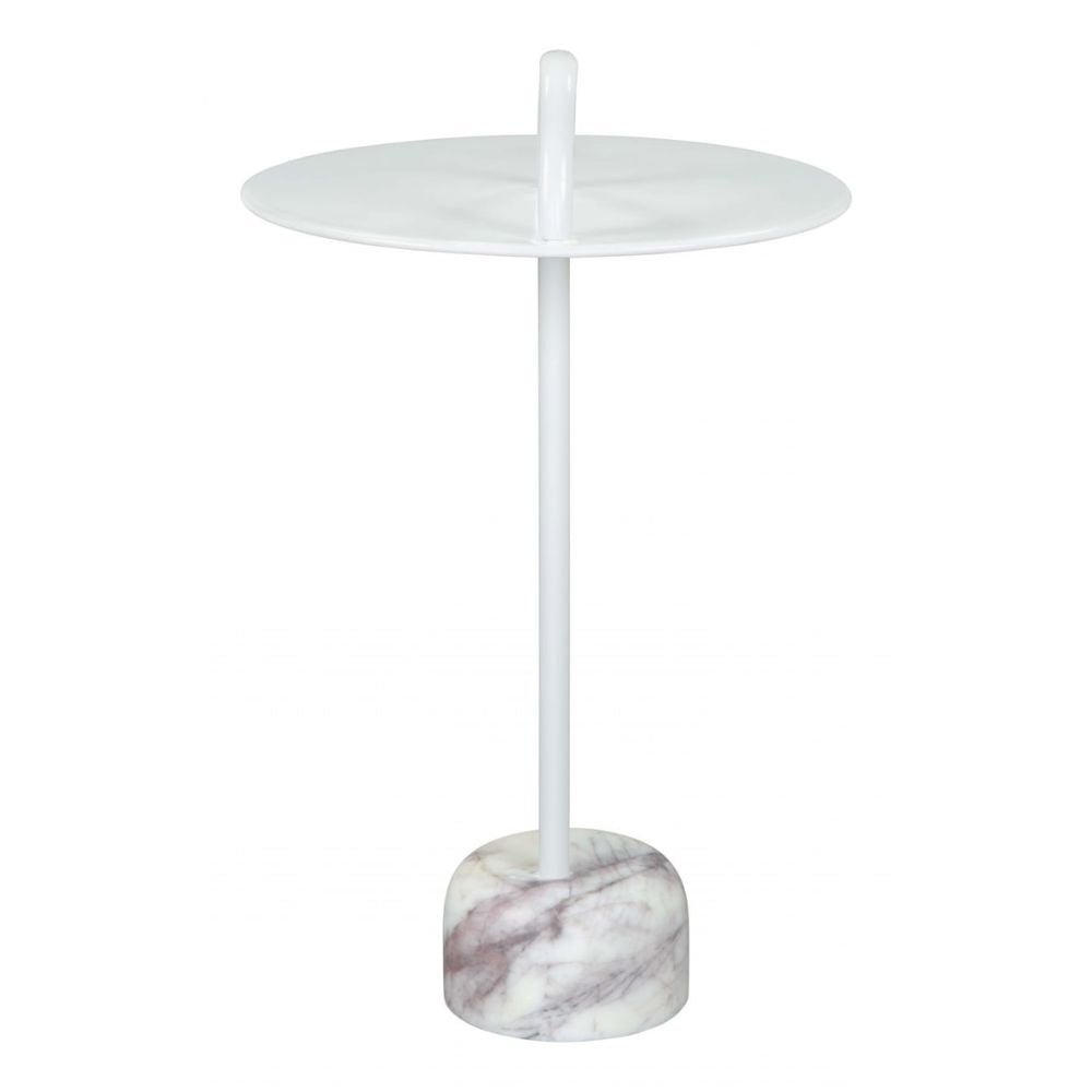 MESA AUXILIAR NOGAL BEAT WILL | Mesa Auxiliar Decorativa Ocasional | 64 cm | Base Mármol | Blanco | Hierro | Interior - 109563 - Zuo - NOGAL BEAT - Mesas