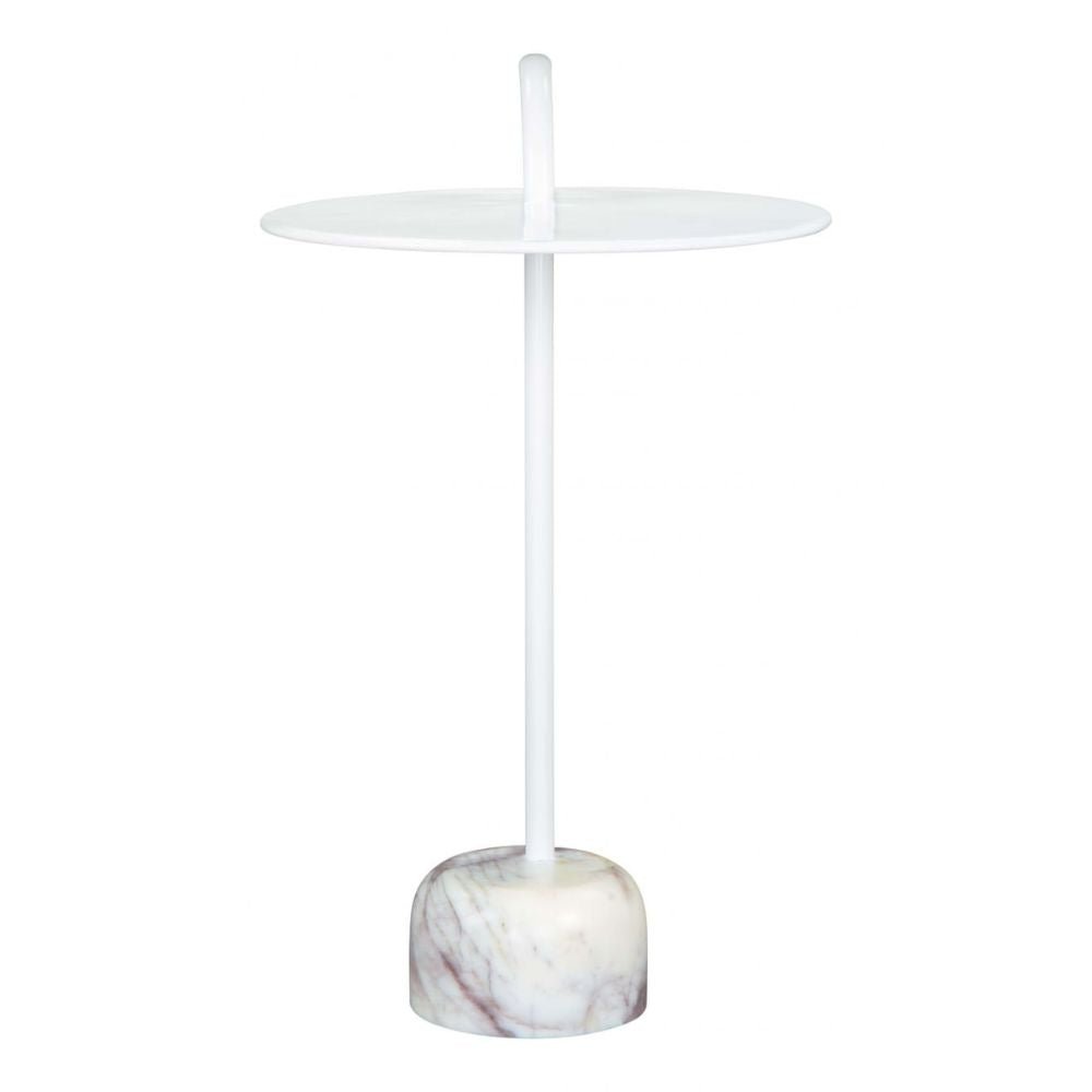 MESA AUXILIAR NOGAL BEAT WILL | Mesa Auxiliar Decorativa Ocasional | 64 cm | Base Mármol | Blanco | Hierro | Interior - 109563 - Zuo - NOGAL BEAT - Mesas