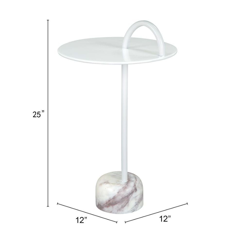 MESA AUXILIAR NOGAL BEAT WILL | Mesa Auxiliar Decorativa Ocasional | 64 cm | Base Mármol | Blanco | Hierro | Interior - 109563 - Zuo - NOGAL BEAT - Mesas