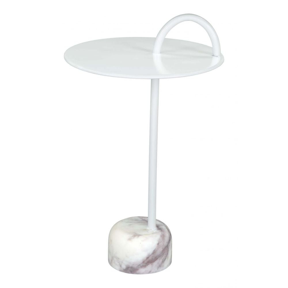 MESA AUXILIAR NOGAL BEAT WILL | Mesa Auxiliar Decorativa Ocasional | 64 cm | Base Mármol | Blanco | Hierro | Interior - 109563 - Zuo - NOGAL BEAT - Mesas