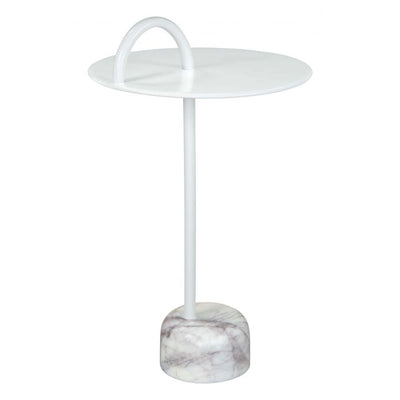 MESA AUXILIAR NOGAL BEAT WILL | Mesa Auxiliar Decorativa Ocasional | 64 cm | Base Mármol | Blanco | Hierro | Interior - 109563 - Zuo - NOGAL BEAT - Mesas