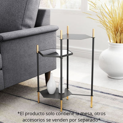 MESA AUXILIAR NOGAL BEAT WILLIAM | Mesa Auxiliar Ocasional Decorativa | 70 cm | Estructura Acero | Negro | Espejo Cristal | Interior - 101467 - Zuo - NOGAL BEAT - Mesas