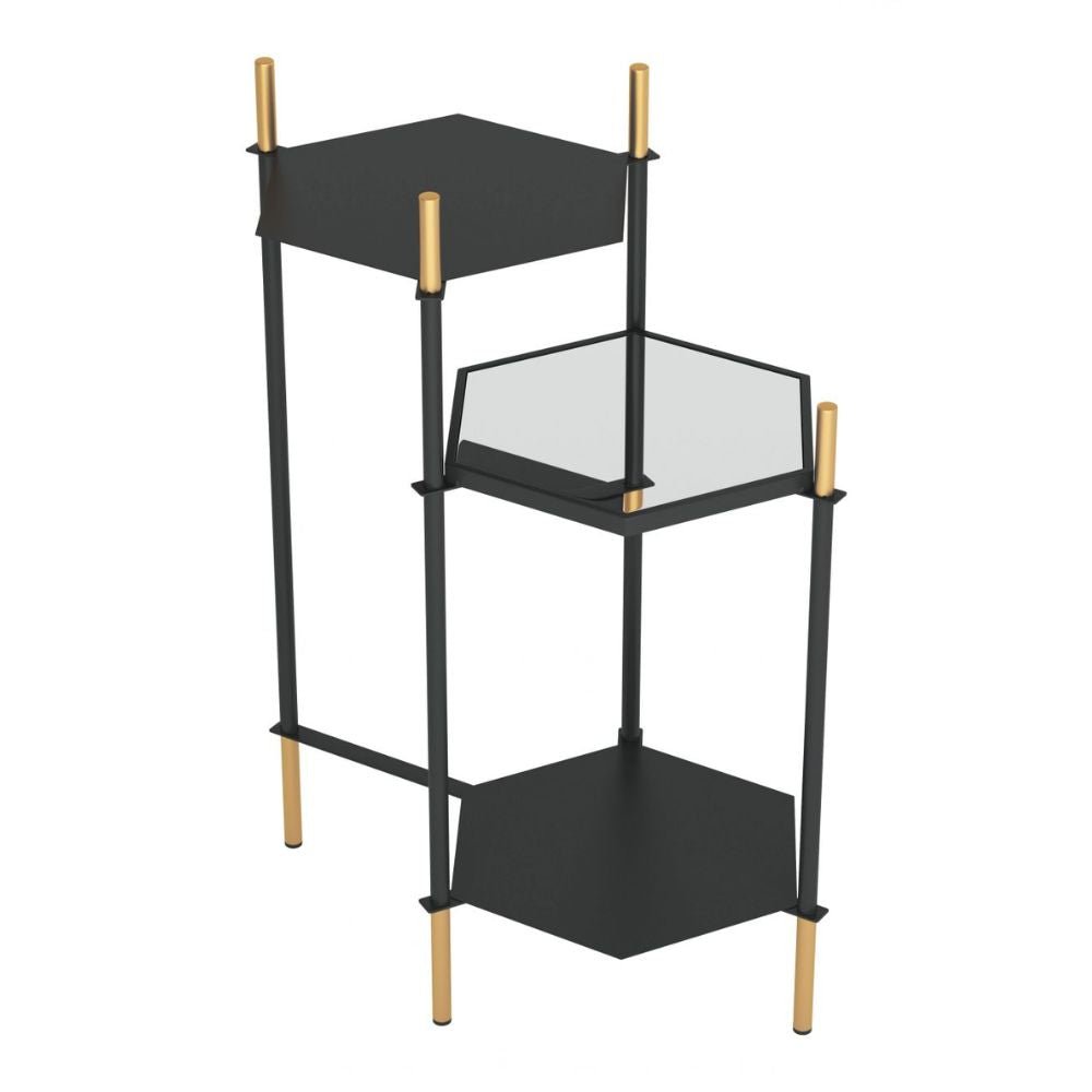 MESA AUXILIAR NOGAL BEAT WILLIAM | Mesa Auxiliar Ocasional Decorativa | 70 cm | Estructura Acero | Negro | Espejo Cristal | Interior - 101467 - Zuo - NOGAL BEAT - Mesas