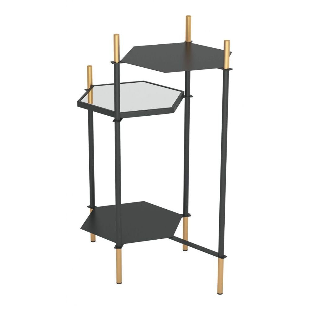 MESA AUXILIAR NOGAL BEAT WILLIAM | Mesa Auxiliar Ocasional Decorativa | 70 cm | Estructura Acero | Negro | Espejo Cristal | Interior - 101467 - Zuo - NOGAL BEAT - Mesas