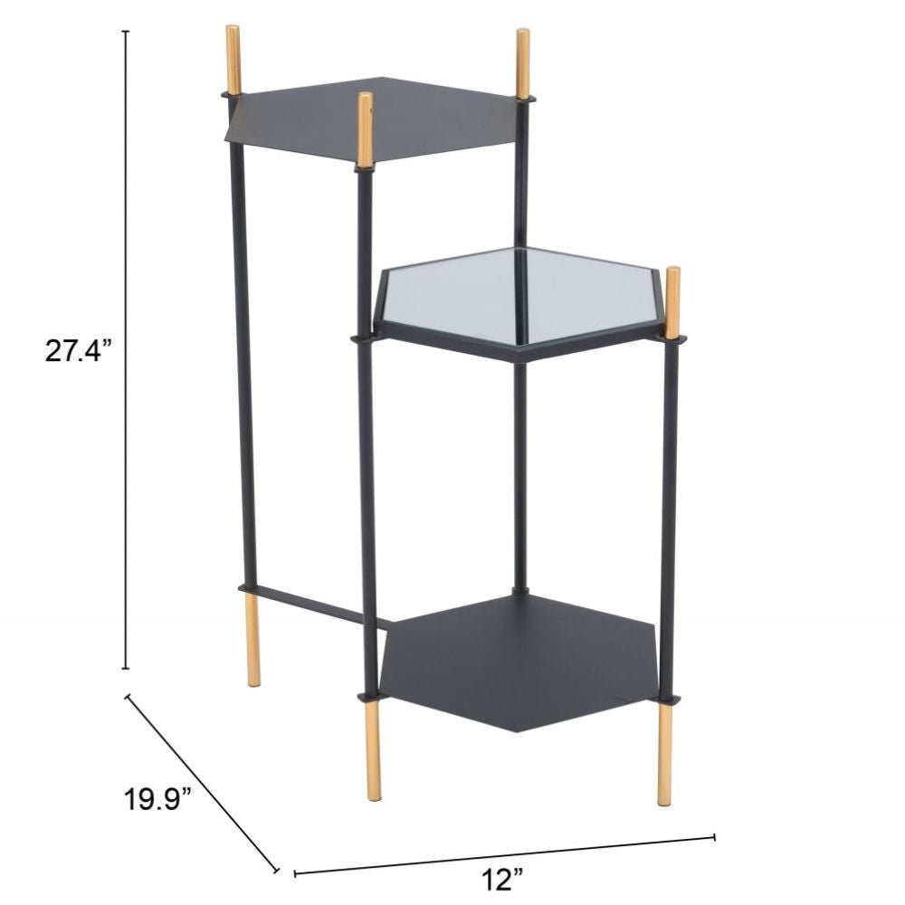 MESA AUXILIAR NOGAL BEAT WILLIAM | Mesa Auxiliar Ocasional Decorativa | 70 cm | Estructura Acero | Negro | Espejo Cristal | Interior - 101467 - Zuo - NOGAL BEAT - Mesas