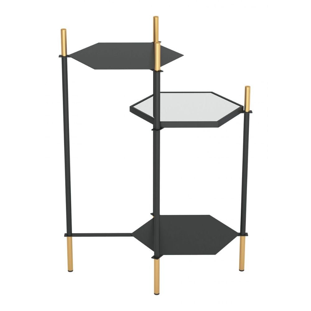 MESA AUXILIAR NOGAL BEAT WILLIAM | Mesa Auxiliar Ocasional Decorativa | 70 cm | Estructura Acero | Negro | Espejo Cristal | Interior - 101467 - Zuo - NOGAL BEAT - Mesas