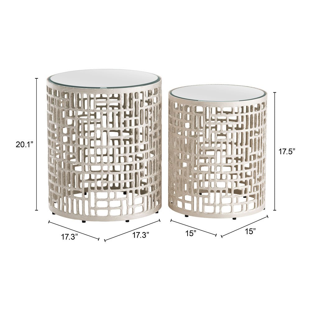 Mesa Auxiliar para Área de Descanso - ZUO REDEN - Plata - Cubierta de Espejo y Estructura de Aluminio Pintado - 110153 - Zuo - NOGAL BEAT - Mesa Comercial Interior