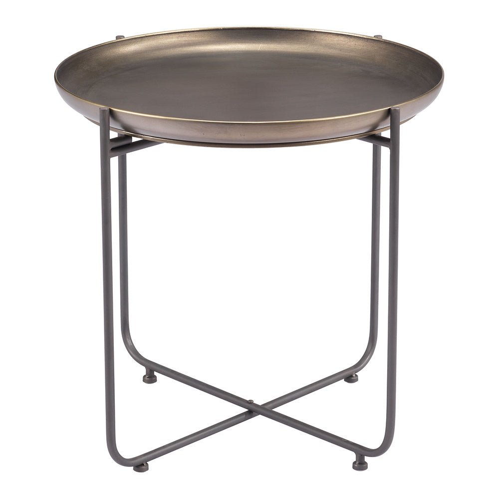 Mesa Auxiliar para Consultorio - ZUO BRONSON - Bronce - Estructura y Cubierta en Acero Pintado - 109596 - Zuo - NOGAL BEAT - Mesa Comercial Interior
