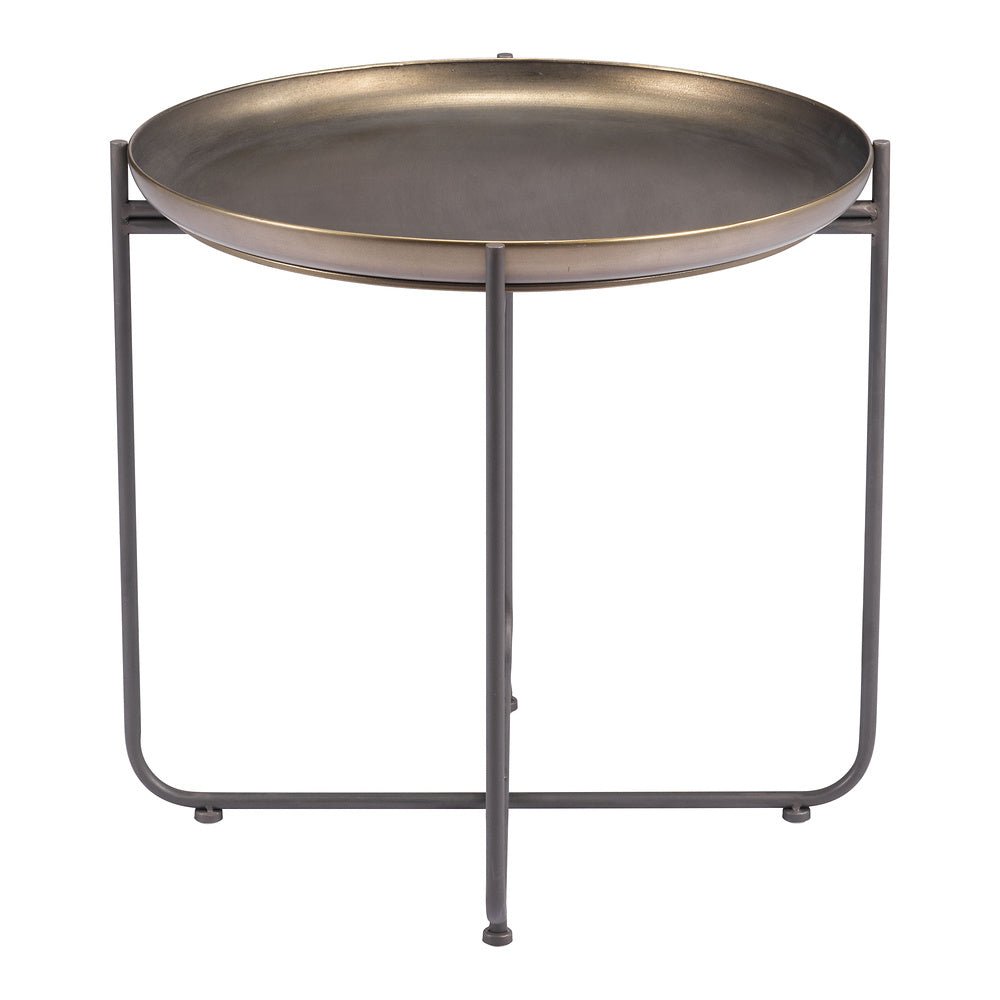 Mesa Auxiliar para Consultorio - ZUO BRONSON - Bronce - Estructura y Cubierta en Acero Pintado - 109596 - Zuo - NOGAL BEAT - Mesa Comercial Interior