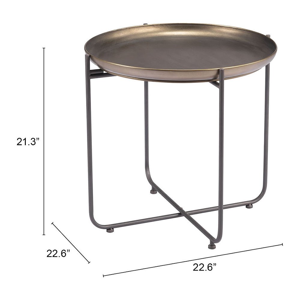 Mesa Auxiliar para Consultorio - ZUO BRONSON - Bronce - Estructura y Cubierta en Acero Pintado - 109596 - Zuo - NOGAL BEAT - Mesa Comercial Interior