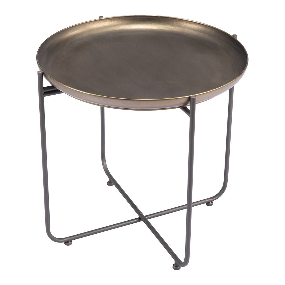 Mesa Auxiliar para Consultorio - ZUO BRONSON - Bronce - Estructura y Cubierta en Acero Pintado - 109596 - Zuo - NOGAL BEAT - Mesa Comercial Interior