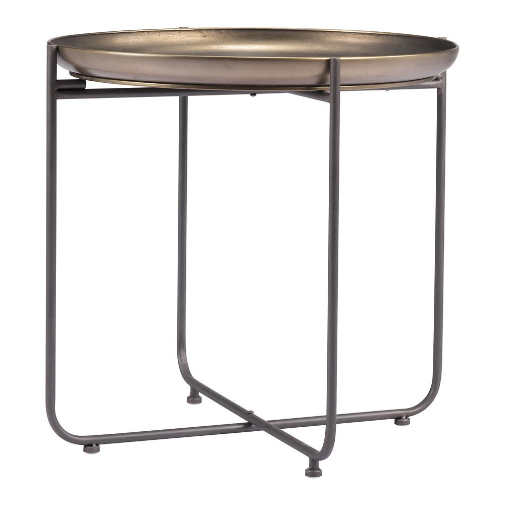 Mesa Auxiliar para Consultorio - ZUO BRONSON - Bronce - Estructura y Cubierta en Acero Pintado - 109596 - Zuo - NOGAL BEAT - Mesa Comercial Interior