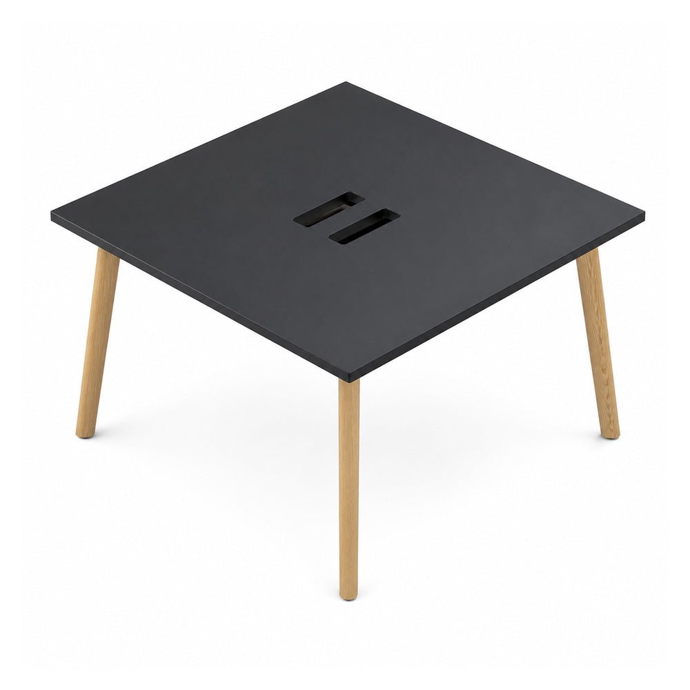 Mesa Bench para 2 Usuarios - VERSA DASH - Estructura Metálica Negra con Patas de Madera de Haya - 150 × 150 cm - DS-654 - VERSA - NOGAL BEAT - Escritorio de Oficina