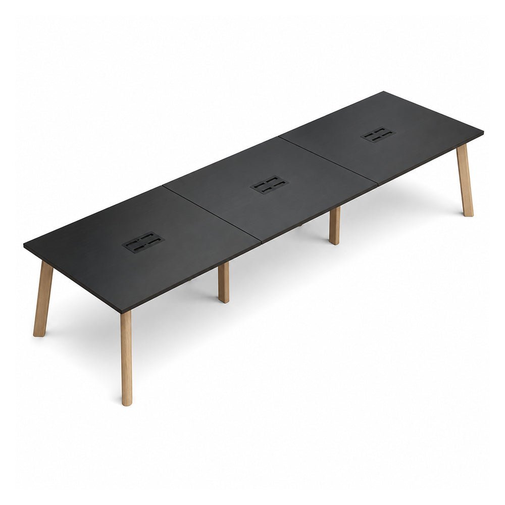 Mesa Bench para 6 Usuarios - VERSA DASH - Estructura Metálica Negra con Patas de Madera de Haya - 540 × 120 cm - DS-628 - VERSA - NOGAL BEAT - Escritorio de Oficina