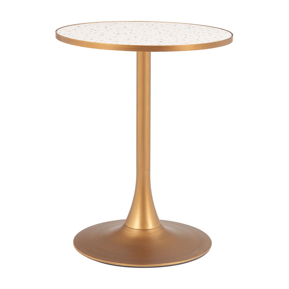 Mesa Bistró para Cafetería - ZUO BITE - Varios Colores - Cubierta de MDF Símil Terrazo y Estructura de Acero con Recubrimiento en Polvo - 110401 - Zuo - NOGAL BEAT - Mesa Comercial Interior