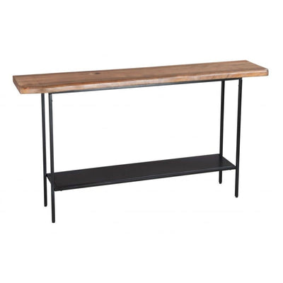 MESA CONSOLA AUXILIAR NOGAL BEAT MEZZA | Mesa Ocasional para Hogar Decorar Pasillo | 74 cm | Estructura Hierro Negro | Marrón Natural | Madera de Acacia | Interior - 109468 - Zuo - NOGAL BEAT - Mesas