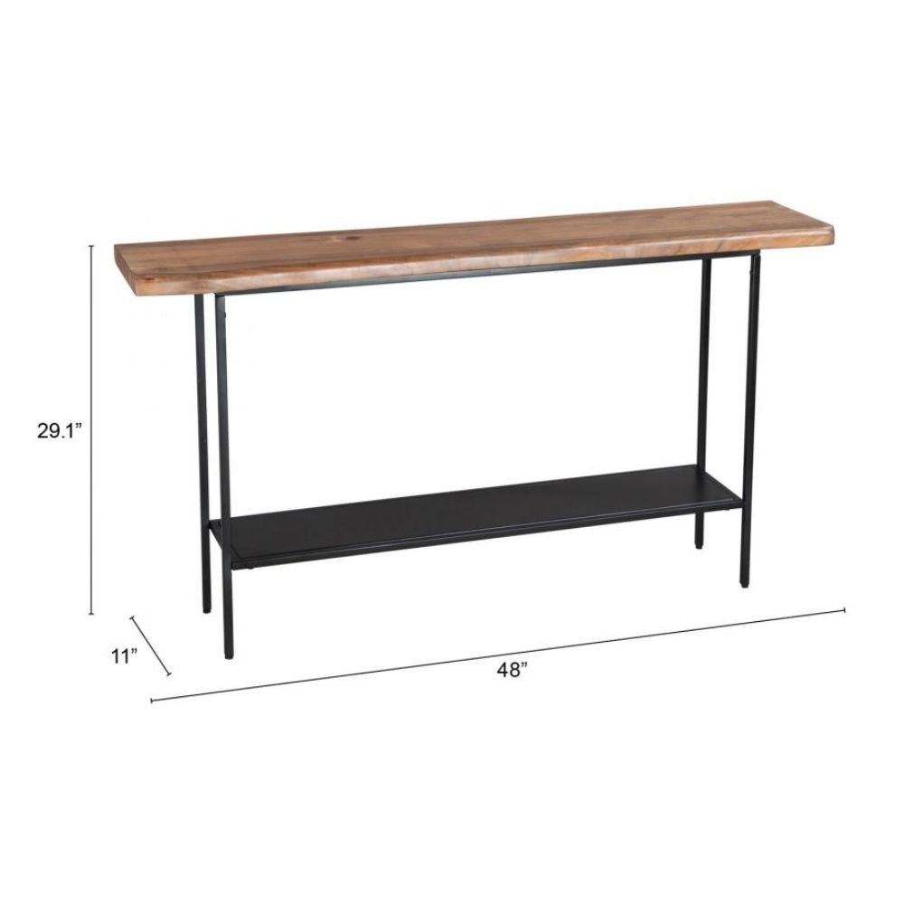 MESA CONSOLA AUXILIAR NOGAL BEAT MEZZA | Mesa Ocasional para Hogar Decorar Pasillo | 74 cm | Estructura Hierro Negro | Marrón Natural | Madera de Acacia | Interior - 109468 - Zuo - NOGAL BEAT - Mesas