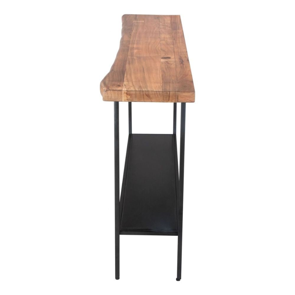 MESA CONSOLA AUXILIAR NOGAL BEAT MEZZA | Mesa Ocasional para Hogar Decorar Pasillo | 74 cm | Estructura Hierro Negro | Marrón Natural | Madera de Acacia | Interior - 109468 - Zuo - NOGAL BEAT - Mesas