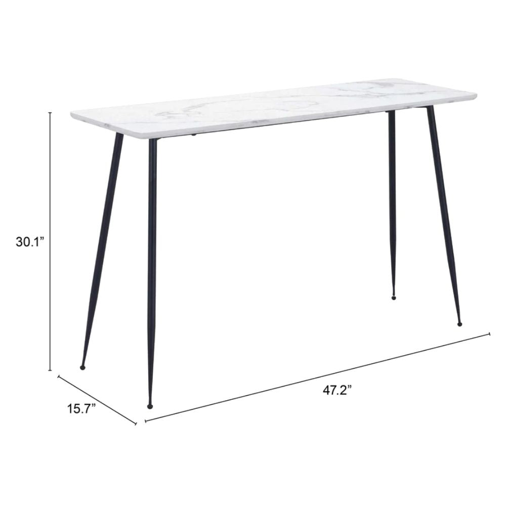 MESA CONSOLA NOGAL BEAT GRENOBLE | Mesa Ocasional Decorativa | 77 cm | Estructura Acero | Blanco | MDF Mármol Sintético | Interior - 101886 - Zuo - NOGAL BEAT - Mesas