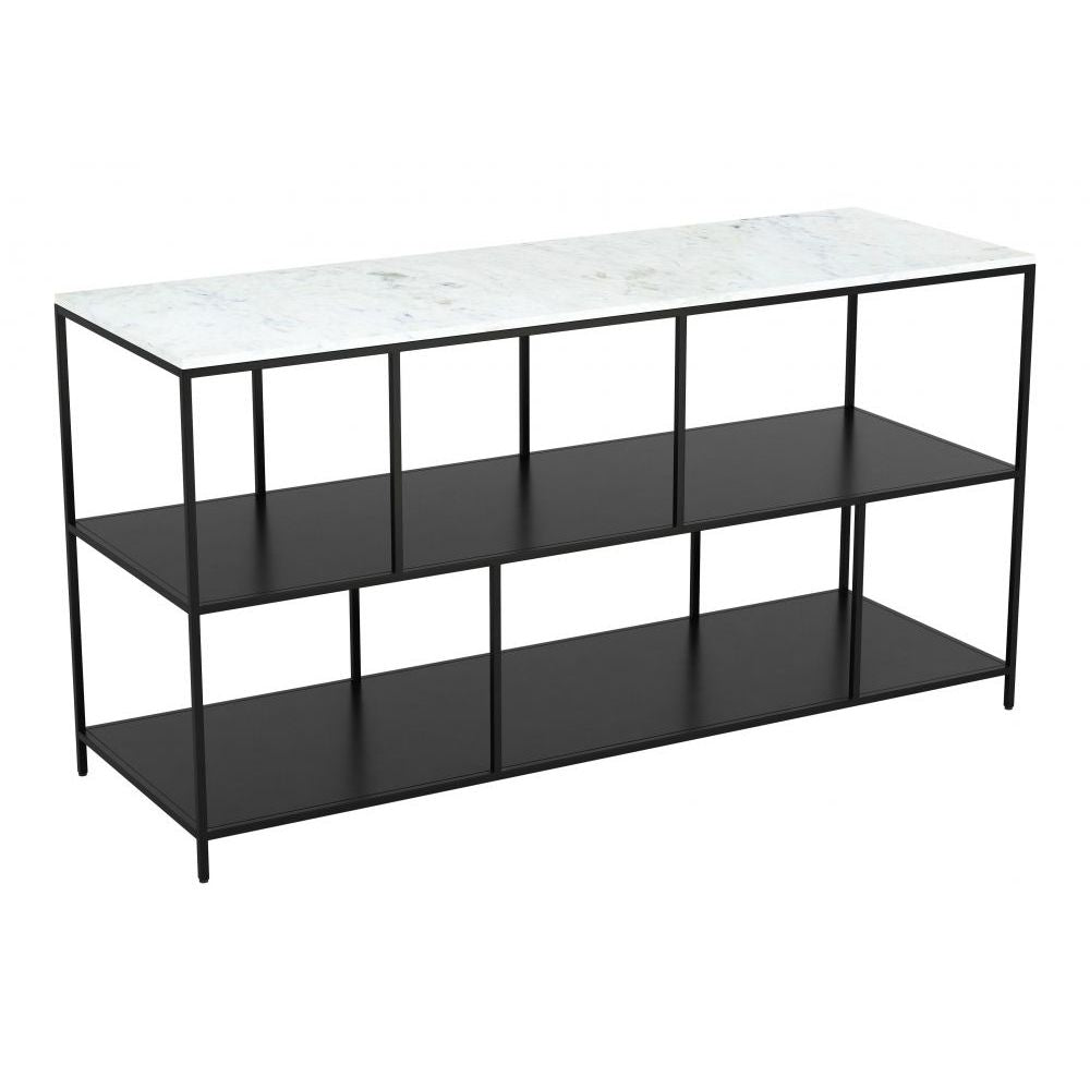 MESA CONSOLA NOGAL BEAT SINGULARITY | Mesa Ocasional para Hogar Decorar Pasillo | 72 cm | Estructura Hierro | Blanco y Negro | Mármol MDF | Interior - 109487 - Zuo - NOGAL BEAT - Mesas