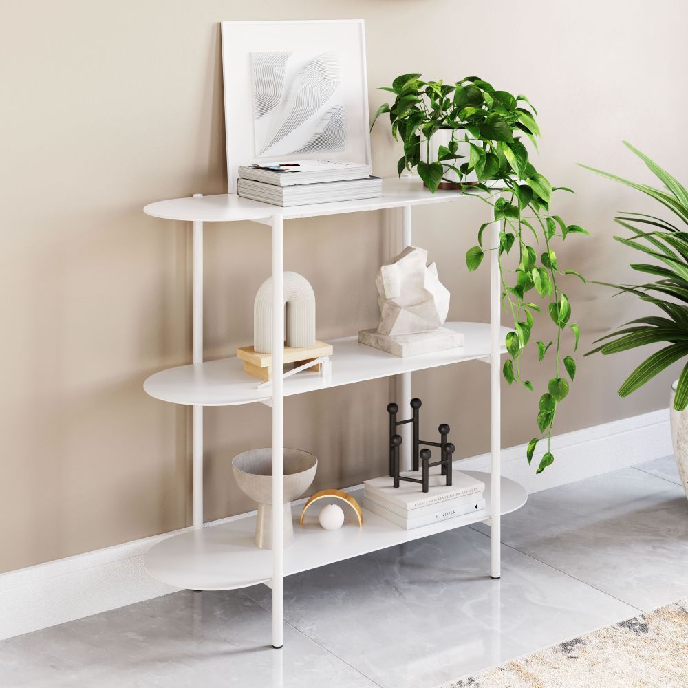 MESA CONSOLA NOGAL BEAT TRE | Mesa Ocasional para Sala de Estar Vestibulo | 81 cm | Base 4 Puntas | Blanco | Acero con Recubrimiento en Polvo | Interior - 109419 - Zuo - NOGAL BEAT - Mesas