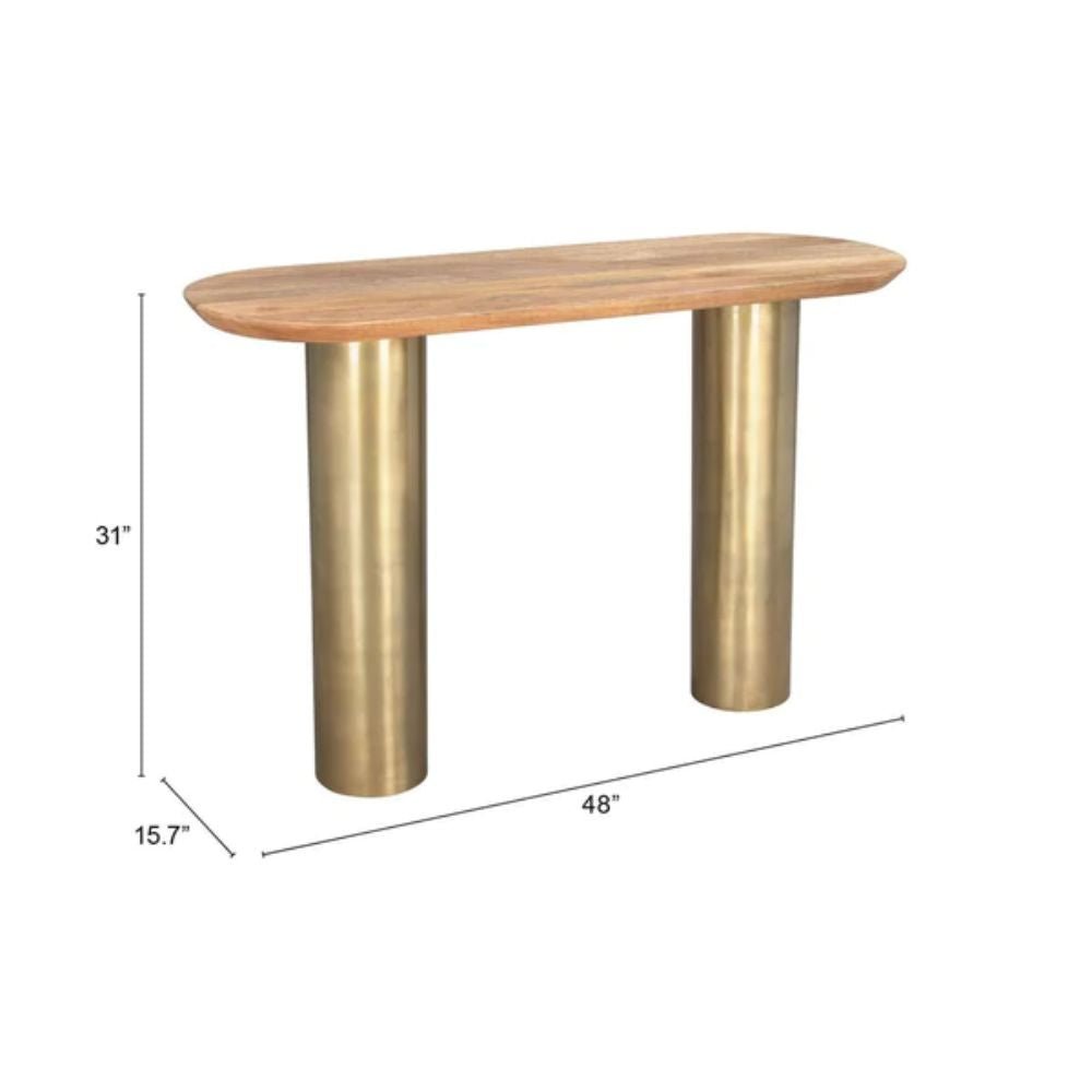 MESA CONSOLA NOGAL BEAT VUITE | Mesa Ocasional para Hogar Decorar Pasillo | 79 cm | Estructura Hierro Galvanizado | Natural y Latón | Madera de Mango Teñida | Interior - 109467 - Zuo - NOGAL BEAT - Mesas