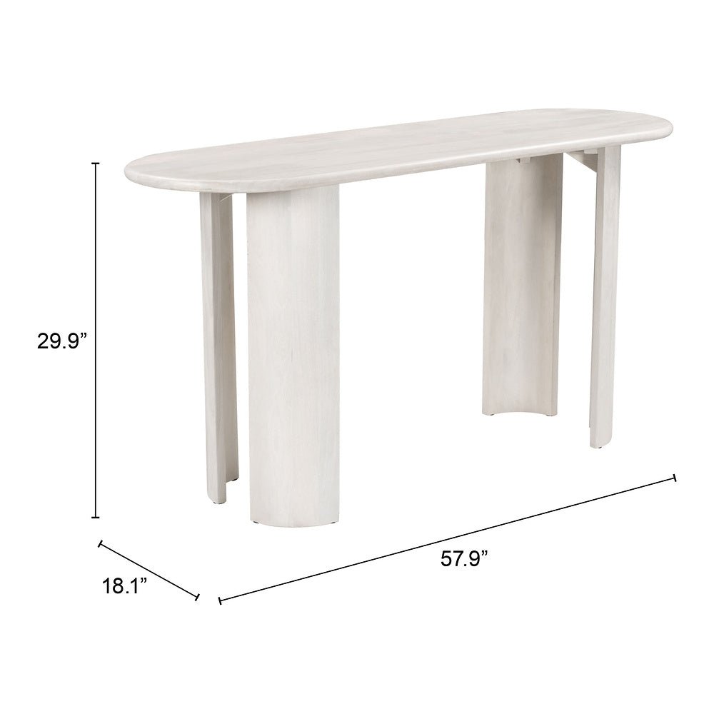 Mesa Consola para Sala de Espera - ZUO RISAN - Blanco Decapado - Cubierta de Madera de Mango Blanqueada y Estructura de Madera de Mango - 109854 - Zuo - NOGAL BEAT - Mesa Comercial Interior