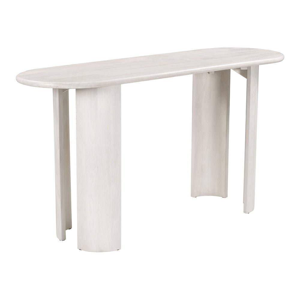Mesa Consola para Sala de Espera - ZUO RISAN - Blanco Decapado - Cubierta de Madera de Mango Blanqueada y Estructura de Madera de Mango - 109854 - Zuo - NOGAL BEAT - Mesa Comercial Interior