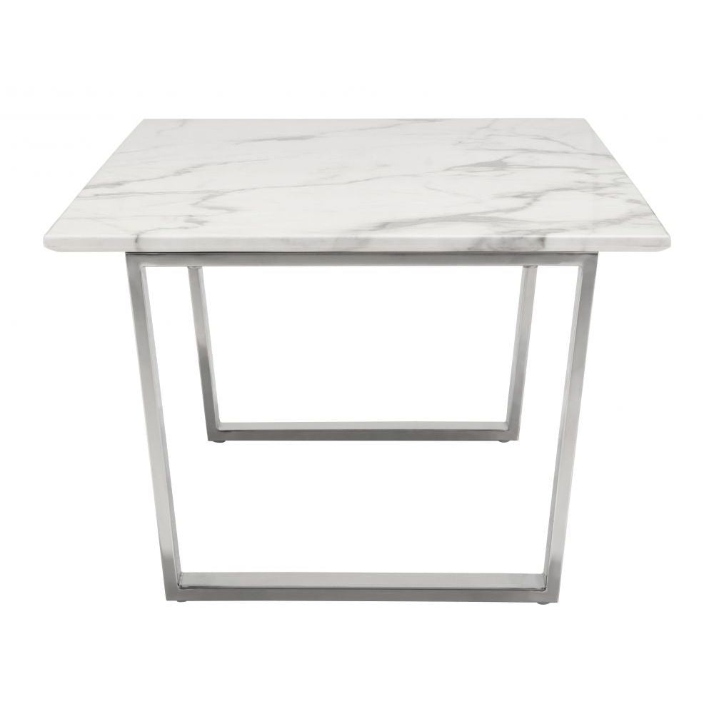 MESA DE CENTRO NOGAL BEAT ATLAS | Mesa de Centro Decorativa para Sala | 40 cm | Estructura Acero Inoxidable Cepillado Plateado | Blanco | Mármol Sintético | Interior - 100708 - Zuo - NOGAL BEAT - Mesas