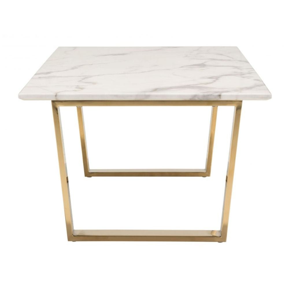 MESA DE CENTRO NOGAL BEAT ATLAS | Mesa de Centro Decorativa para Sala | 40 cm | Estructura Acero Inoxidable Galvanizado Oro | Blanco | Mármol Sintético | Interior - 100653 - Zuo - NOGAL BEAT - Mesas