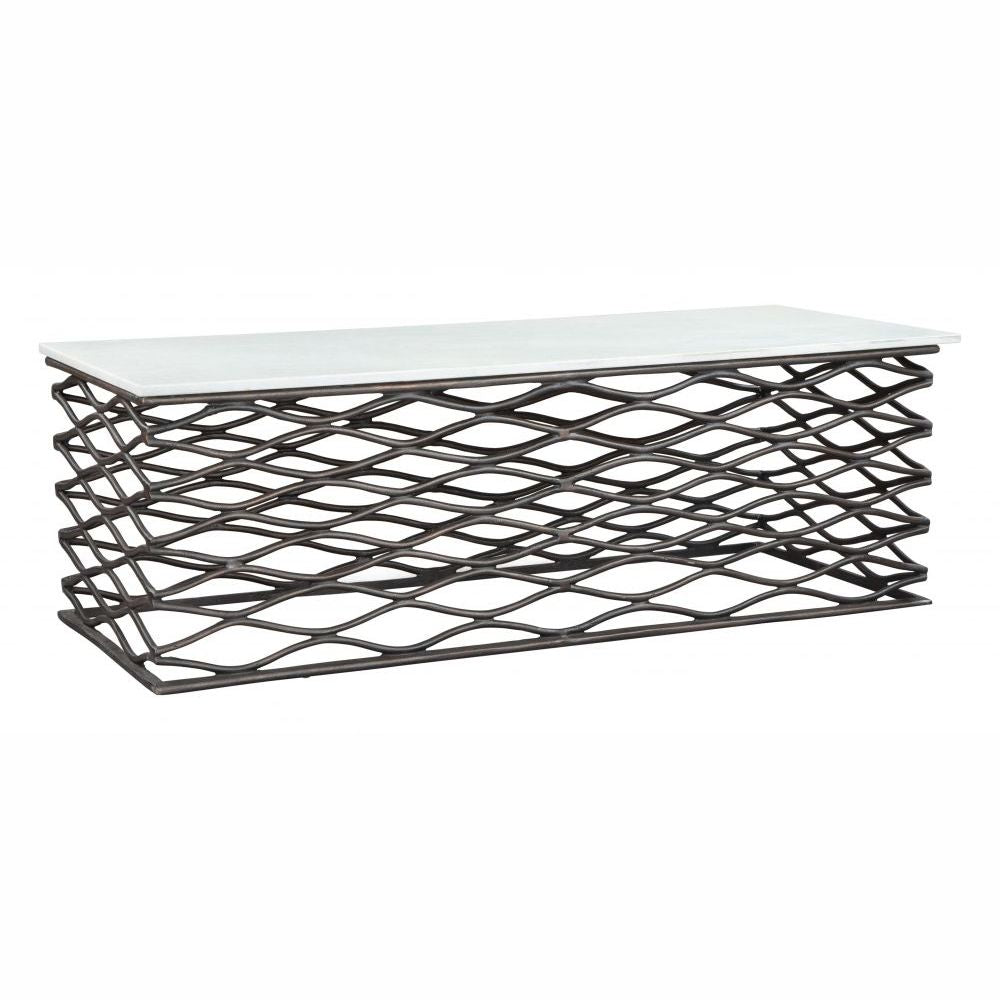 MESA DE CENTRO NOGAL BEAT DUCHESS | Mesa de Centro Ocasional para Sala | 42 cm | Estructura Aluminio Chapado Negro | Blanco | Mármol MDF | Interior - 109457 - Zuo - NOGAL BEAT - Mesas