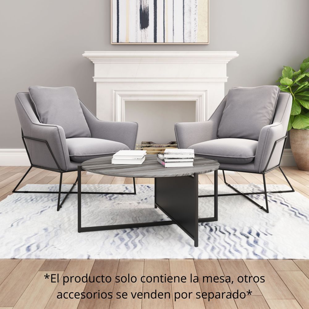 MESA DE CENTRO NOGAL BEAT MCBRIDE | Mesa de Centro Ocasional para Sala | 41 cm | Estructura Hierro Negro | Gris | Mármol MDF | Interior - 102019 - Zuo - NOGAL BEAT -