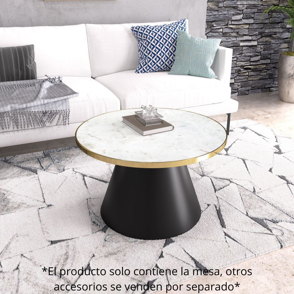 MESA DE CENTRO NOGAL BEAT NUCLEAR | Mesa de Centro Ocasional para Sala | 46 cm | Estructura Hierro Galvanizado | Multicolor | Mármol MDF Acero Inoxidable | Interior - 109269 - Zuo - NOGAL BEAT - Mesas