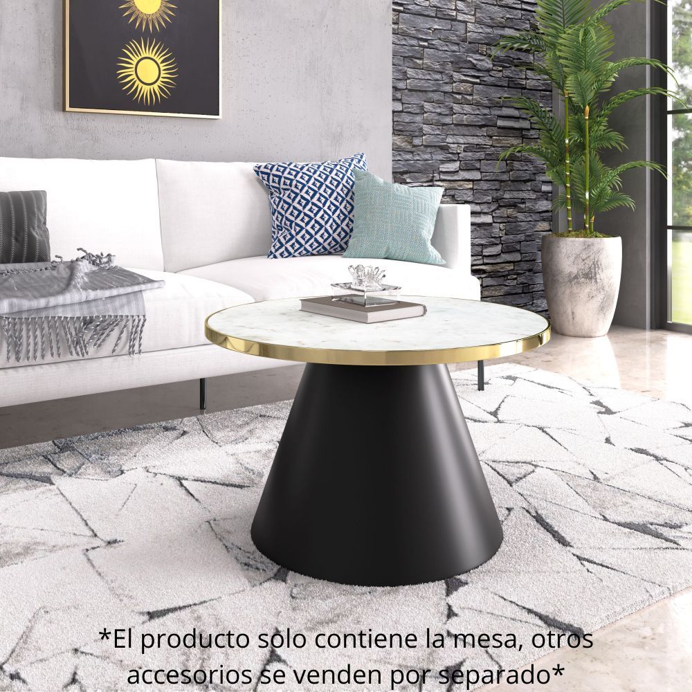 MESA DE CENTRO NOGAL BEAT NUCLEAR | Mesa de Centro Ocasional para Sala | 46 cm | Estructura Hierro Galvanizado | Multicolor | Mármol MDF Acero Inoxidable | Interior - 109269 - Zuo - NOGAL BEAT - Mesas