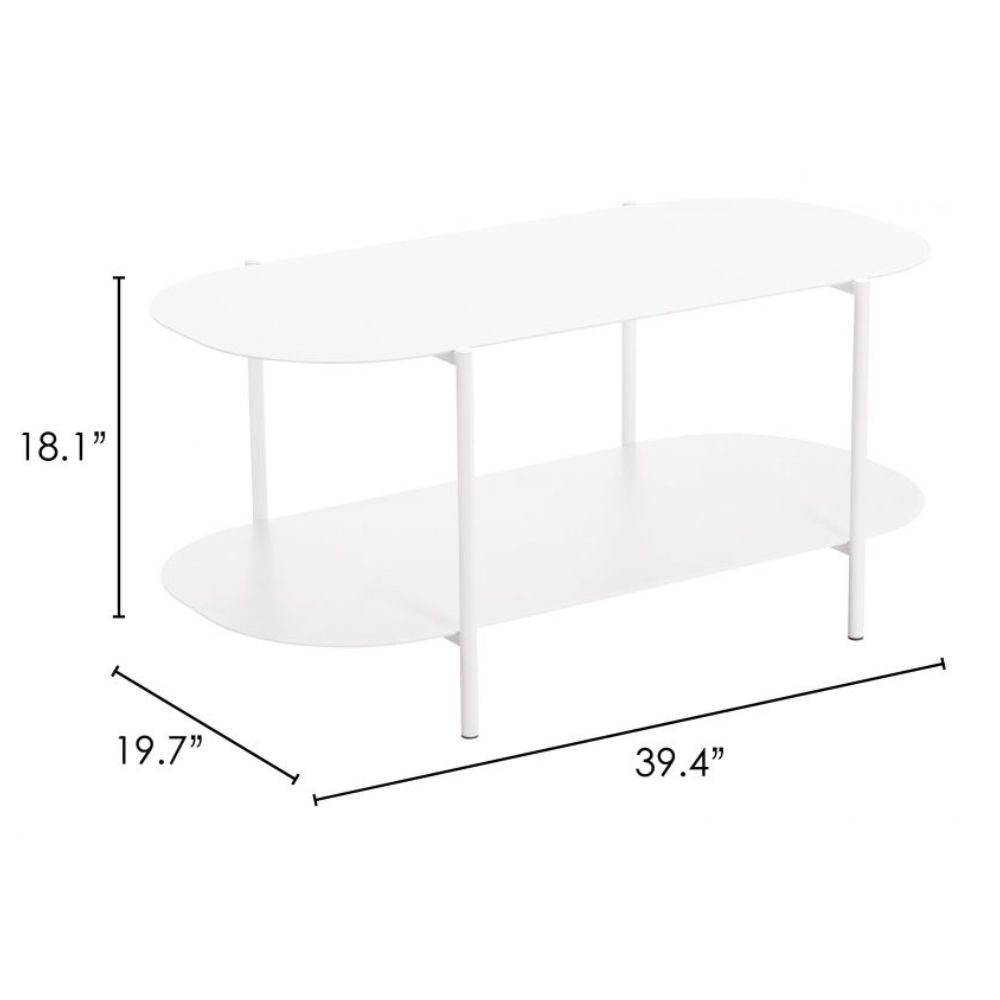 MESA DE CENTRO NOGAL BEAT PULLMAN | Mesa de Centro para Sala de Estar Hogar | 46 cm | Base 4 Puntas | Blanco | Acero con Recubrimiento en Polvo | Interior - 109432 - Zuo - NOGAL BEAT - Mesas