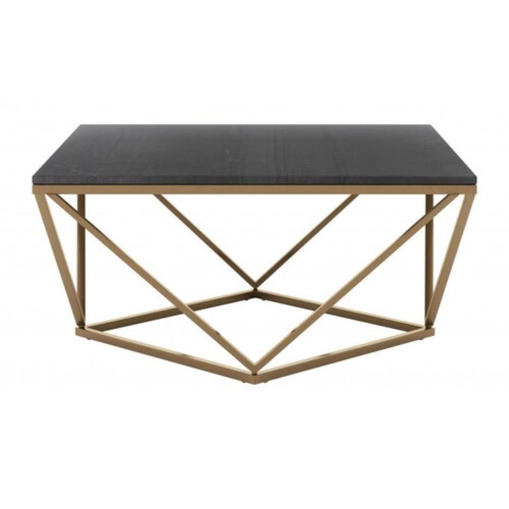 MESA DE CENTRO NOGAL BEAT VERONA | Mesa de Centro Decorativa para Sala | 44 cm | Estructura Hierro Latón | Negro | Mármol MDF | Interior - 101735 - Zuo - NOGAL BEAT - Mesas