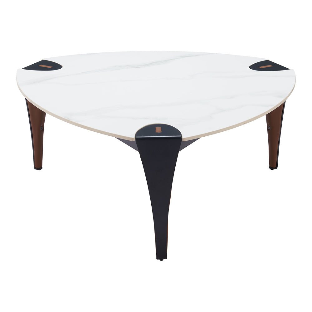 Mesa de Centro para Consultorio - ZUO BOGEY - Multicolor - Cubierta de Piedra Sinterizada Símil Mármol y Estructura de Acero con Recubrimiento en Polvo - 110346 - Zuo - NOGAL BEAT - Mesa Comercial Interior