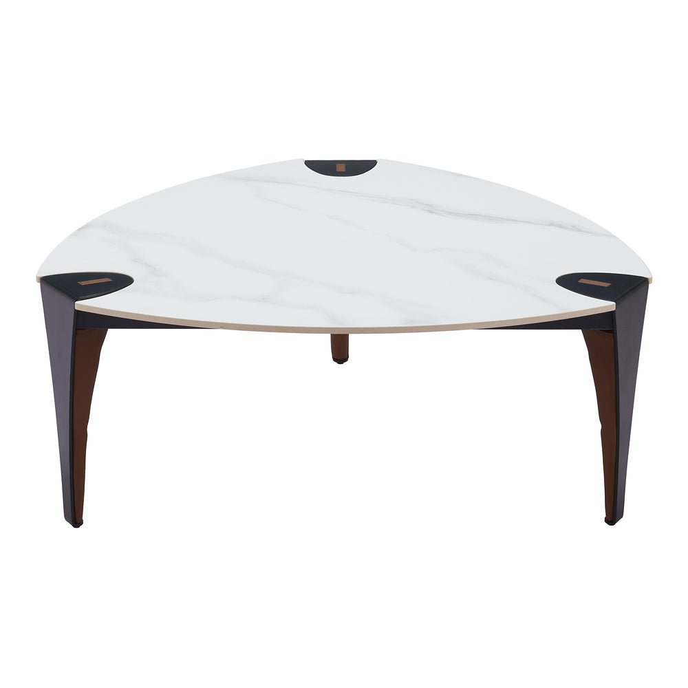 Mesa de Centro para Consultorio - ZUO BOGEY - Multicolor - Cubierta de Piedra Sinterizada Símil Mármol y Estructura de Acero con Recubrimiento en Polvo - 110346 - Zuo - NOGAL BEAT - Mesa Comercial Interior