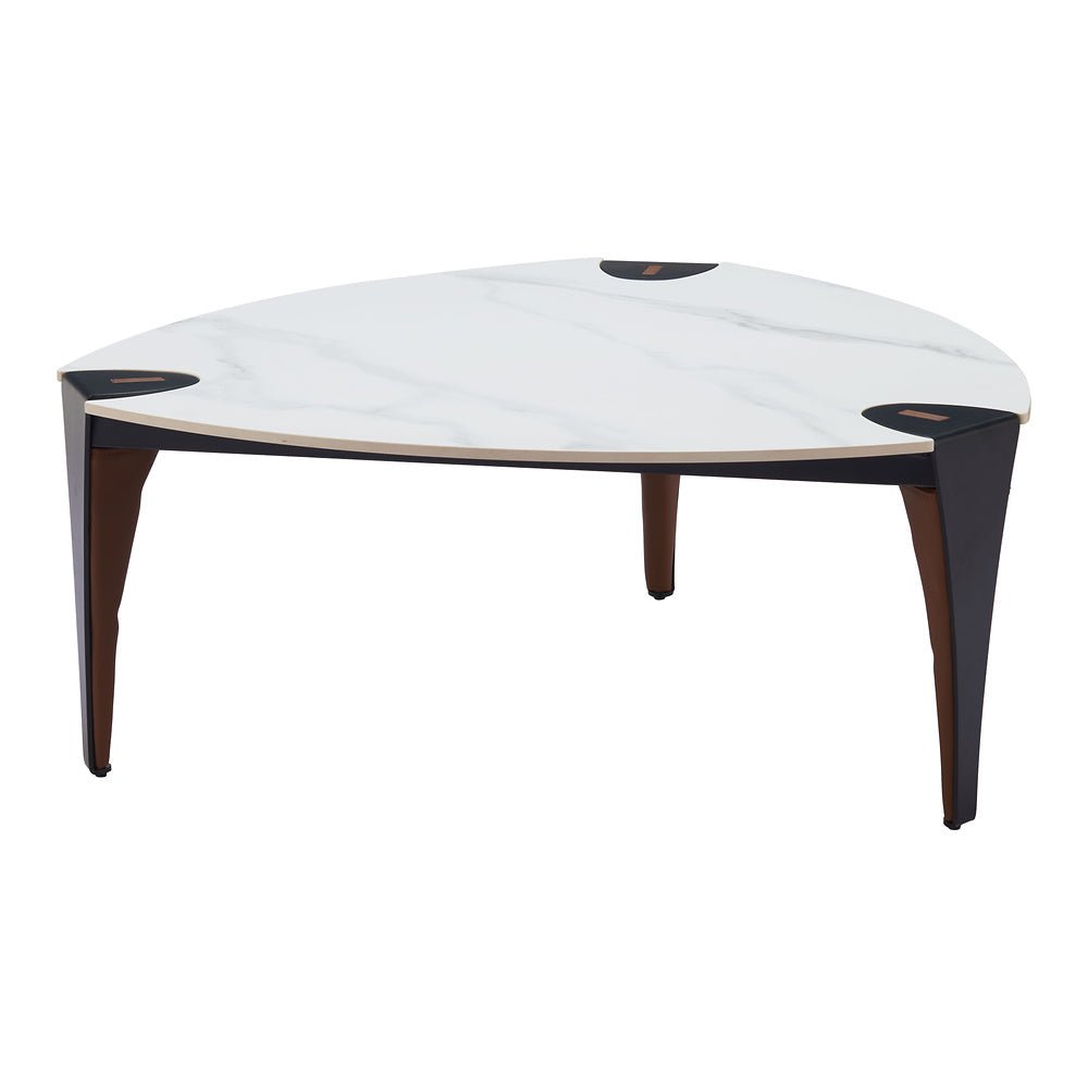 Mesa de Centro para Consultorio - ZUO BOGEY - Multicolor - Cubierta de Piedra Sinterizada Símil Mármol y Estructura de Acero con Recubrimiento en Polvo - 110346 - Zuo - NOGAL BEAT - Mesa Comercial Interior