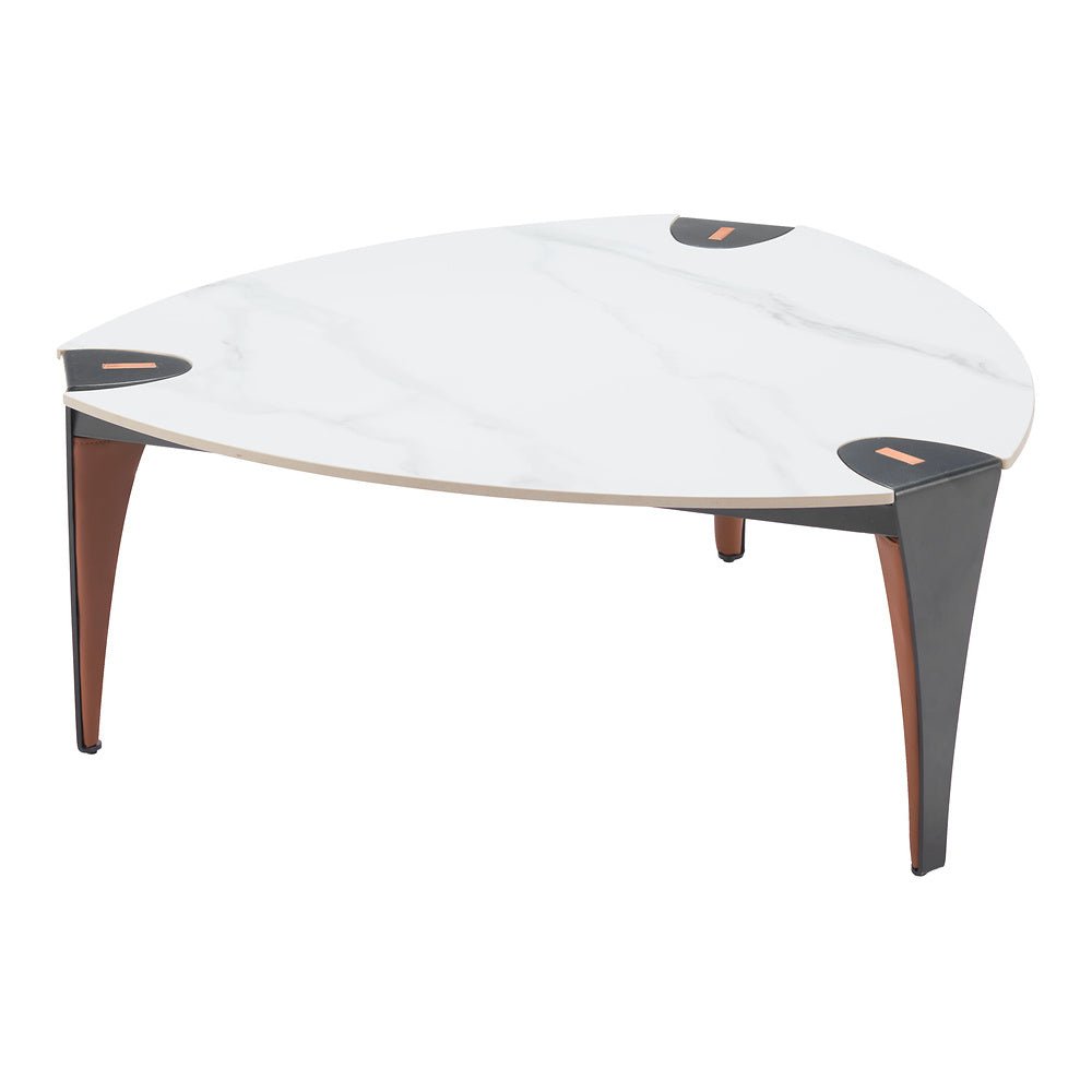 Mesa de Centro para Consultorio - ZUO BOGEY - Multicolor - Cubierta de Piedra Sinterizada Símil Mármol y Estructura de Acero con Recubrimiento en Polvo - 110346 - Zuo - NOGAL BEAT - Mesa Comercial Interior
