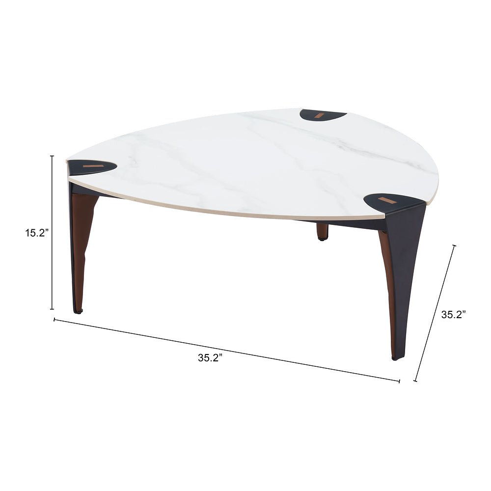 Mesa de Centro para Consultorio - ZUO BOGEY - Multicolor - Cubierta de Piedra Sinterizada Símil Mármol y Estructura de Acero con Recubrimiento en Polvo - 110346 - Zuo - NOGAL BEAT - Mesa Comercial Interior
