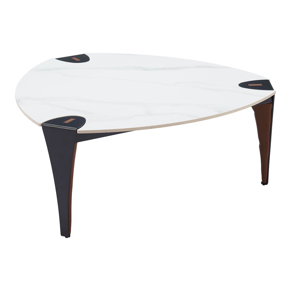 Mesa de Centro para Consultorio - ZUO BOGEY - Multicolor - Cubierta de Piedra Sinterizada Símil Mármol y Estructura de Acero con Recubrimiento en Polvo - 110346 - Zuo - NOGAL BEAT - Mesa Comercial Interior