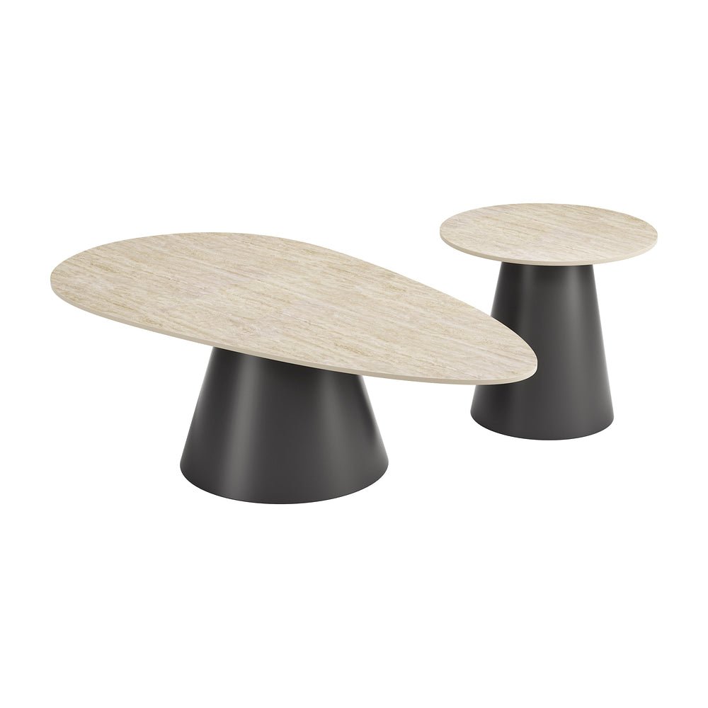 Mesa de Centro para Consultorio - ZUO REYES - Varios Colores - Cubierta de Piedra Sinterizada Símil Travertino y Estructura de Acero con Recubrimiento en Polvo - 111111 - Zuo - NOGAL BEAT - Mesa Comercial Interior