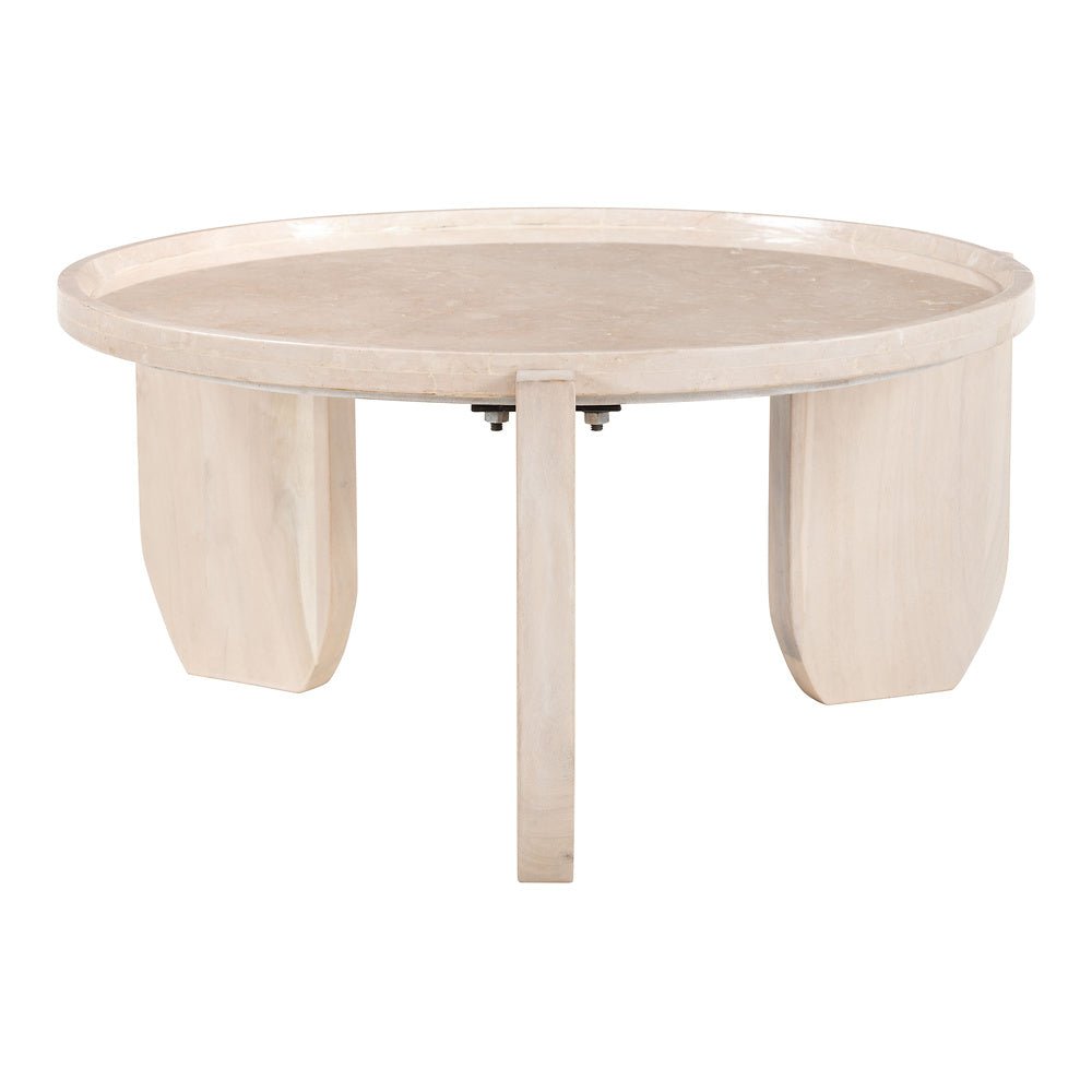 Mesa de Centro para Habitación de Hotel - ZUO NADOR - Natural - Cubierta de Mármol Botticino y Estructura de MDF - 109866 - Zuo - NOGAL BEAT - Mesa Comercial Interior