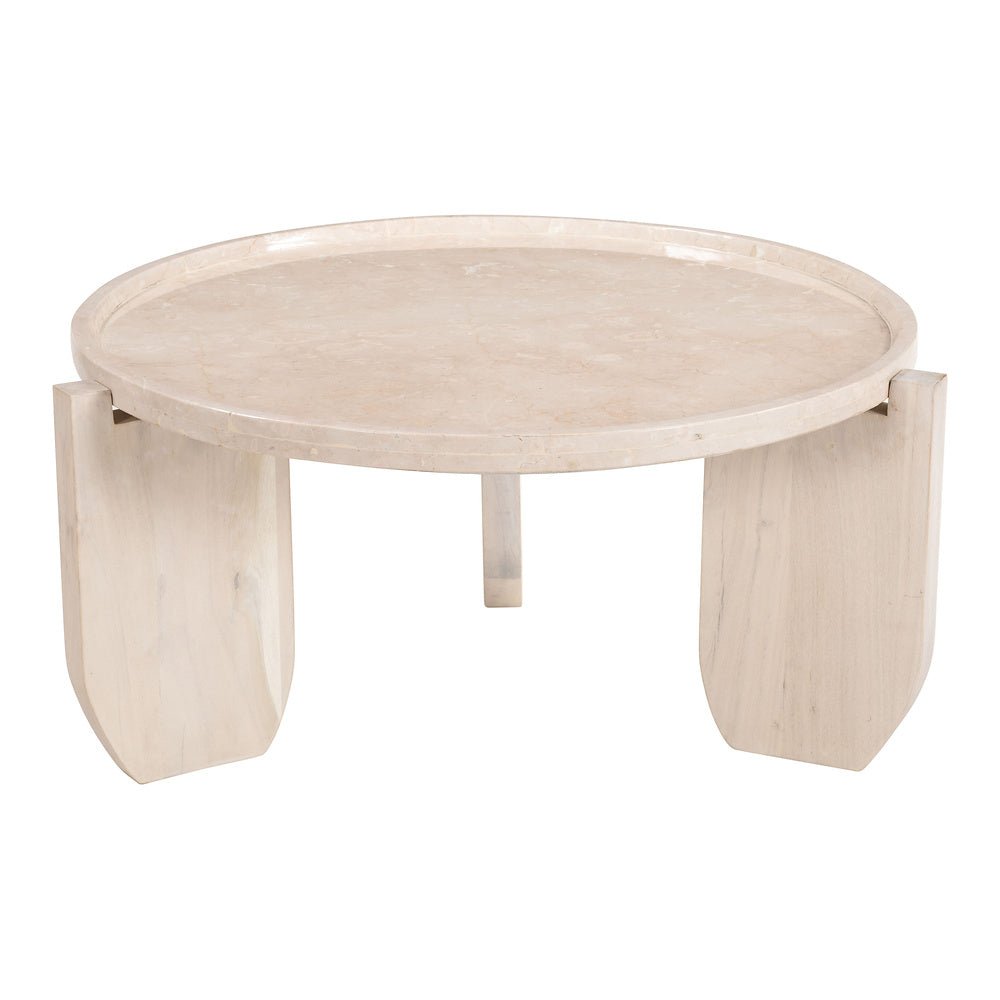Mesa de Centro para Habitación de Hotel - ZUO NADOR - Natural - Cubierta de Mármol Botticino y Estructura de MDF - 109866 - Zuo - NOGAL BEAT - Mesa Comercial Interior