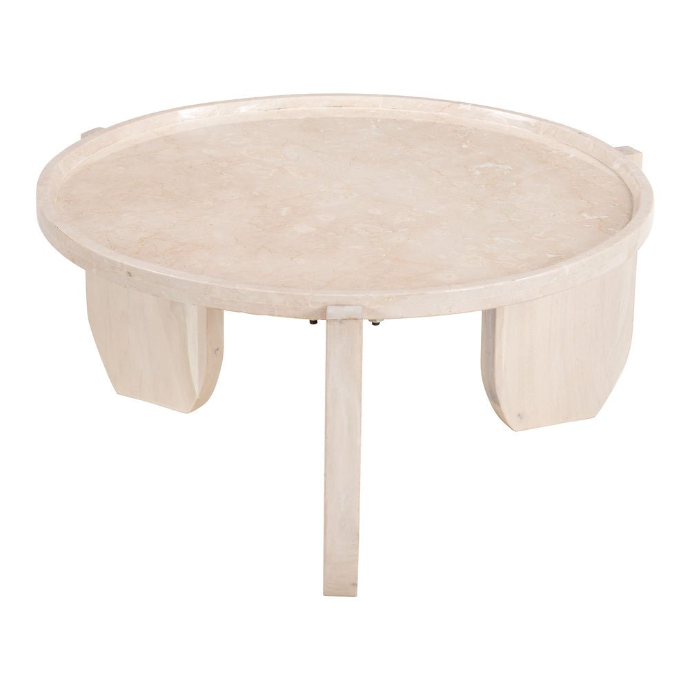 Mesa de Centro para Habitación de Hotel - ZUO NADOR - Natural - Cubierta de Mármol Botticino y Estructura de MDF - 109866 - Zuo - NOGAL BEAT - Mesa Comercial Interior