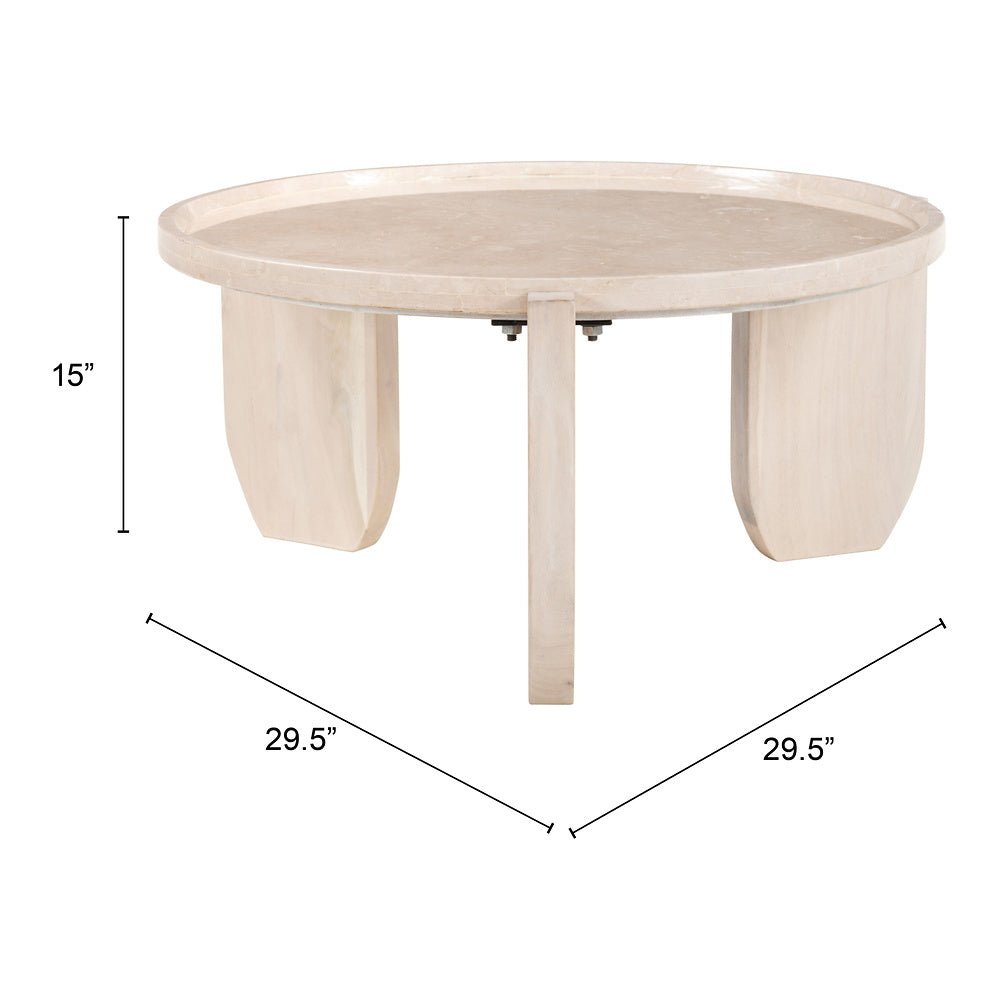 Mesa de Centro para Habitación de Hotel - ZUO NADOR - Natural - Cubierta de Mármol Botticino y Estructura de MDF - 109866 - Zuo - NOGAL BEAT - Mesa Comercial Interior